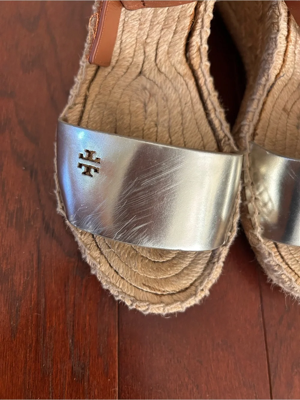 Tory Burch Bima 2 Brown and Silver pattern Espadrilles Wedge Sandals Size: 7.5 M